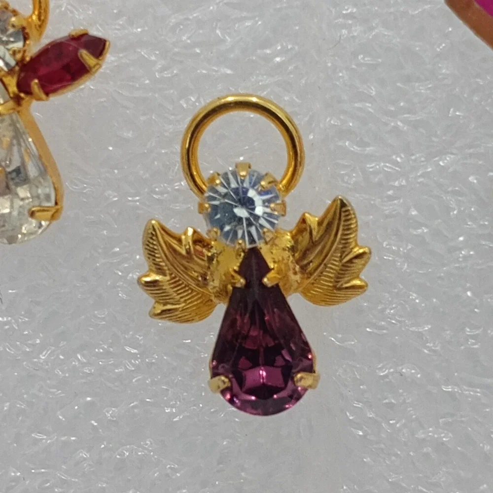 Vintage Angel Pin Lot JJ Rhinestone‎ Brooch Charms Gold Tone